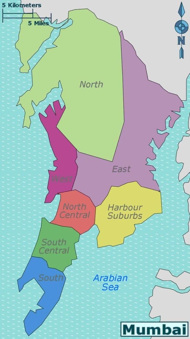 Mumbai - Bombay Nachbarschaften Karte