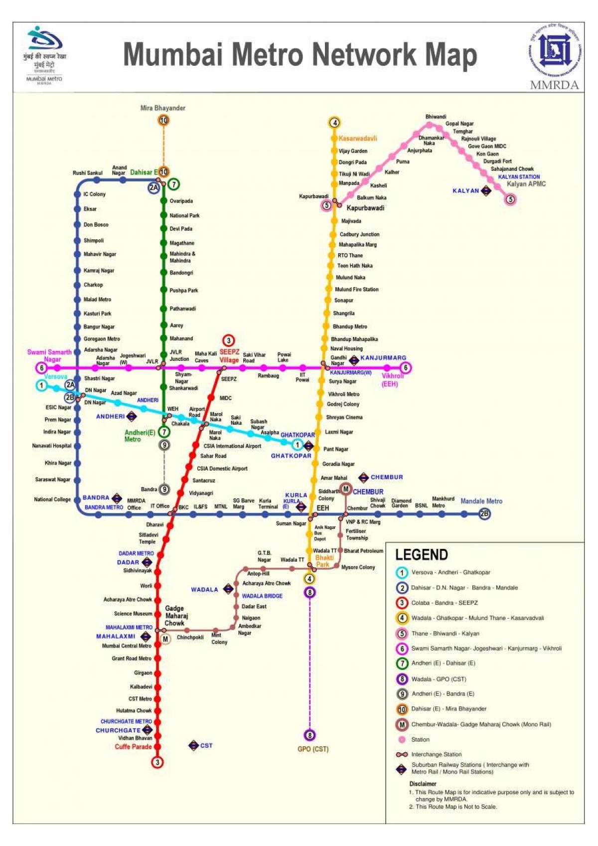 Mumbai - Bombay U-Bahn-Stationen Karte